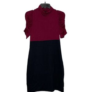 Soprano Turtleneck‎ Bodycon Dress Colorblock Ruched Sleeve Stretch Women Large
